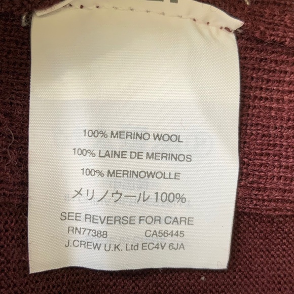 J Crew Merino Wool V Neck Sweater Tie Sleeves Maroon Burgundy SZ S - Picture 6 of 9